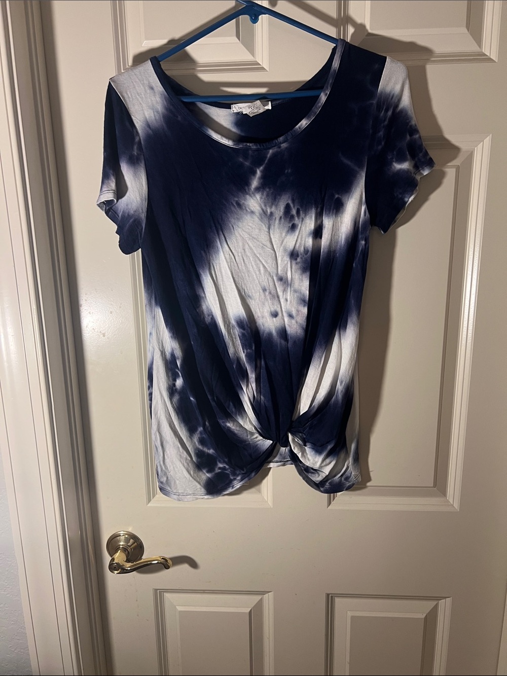Caution To The Wind Navy and White Tie-Dye Twist Front Tee